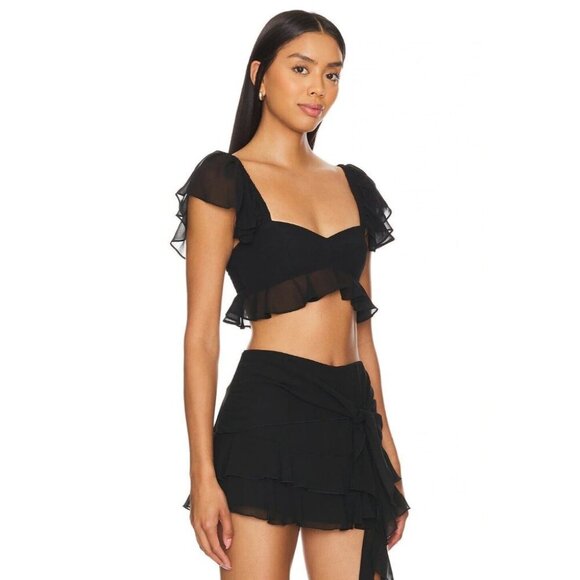 NWOT AMANDA UPRICHARD Aaliyah Black Chiffon Ruffle Cropped Bustier Top, Size M - Picture 2 of 9